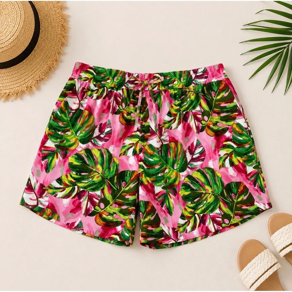 Caribbean Joe Tropical Palm Leaf‎ Shorts Women's Large Petite